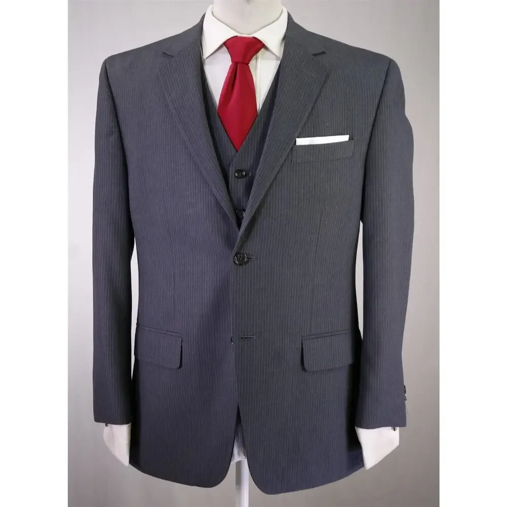 Michael Kors Gray Pinstripe 3-Piece 2-Btn Suit 40S